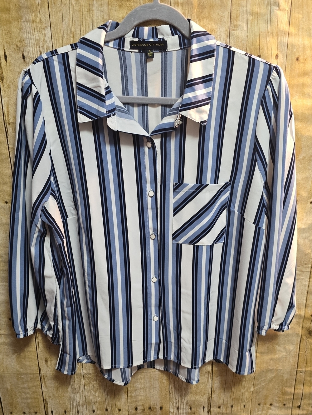 Adrienne Vittadini | Women's | Navy & White | Striped | Button-Front | Size XL